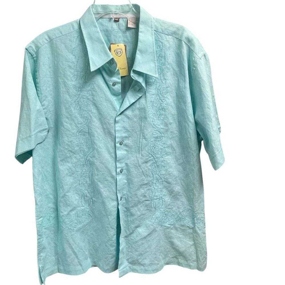 Bohio 100% Linen Guayabera Shirt Men's Size XXL Short Sleeve Button Up Hawaiian